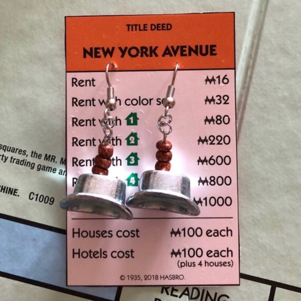 Handmade Monopoly Game Hat Token Earring Set